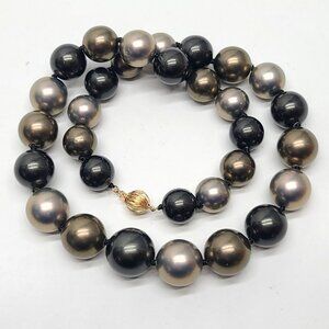 Imitation Tahitian Black Pearls Necklace Gradual 3-Tone Beads 14k Gold Clasp 16"